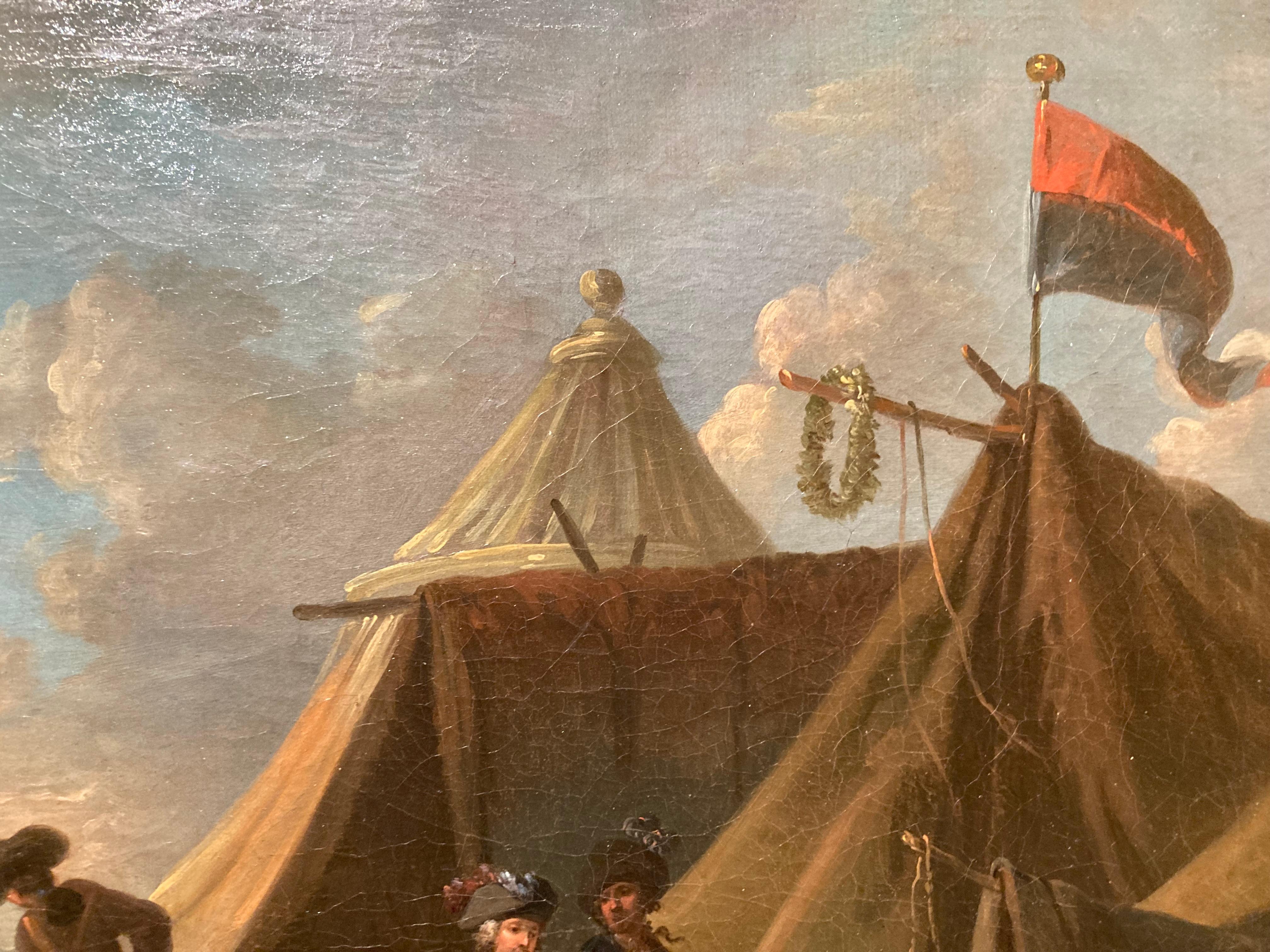 Soldiers by a Tent, Soldiers Camp, Circle Van Huchtenburg, Old Master Painting For Sale 2