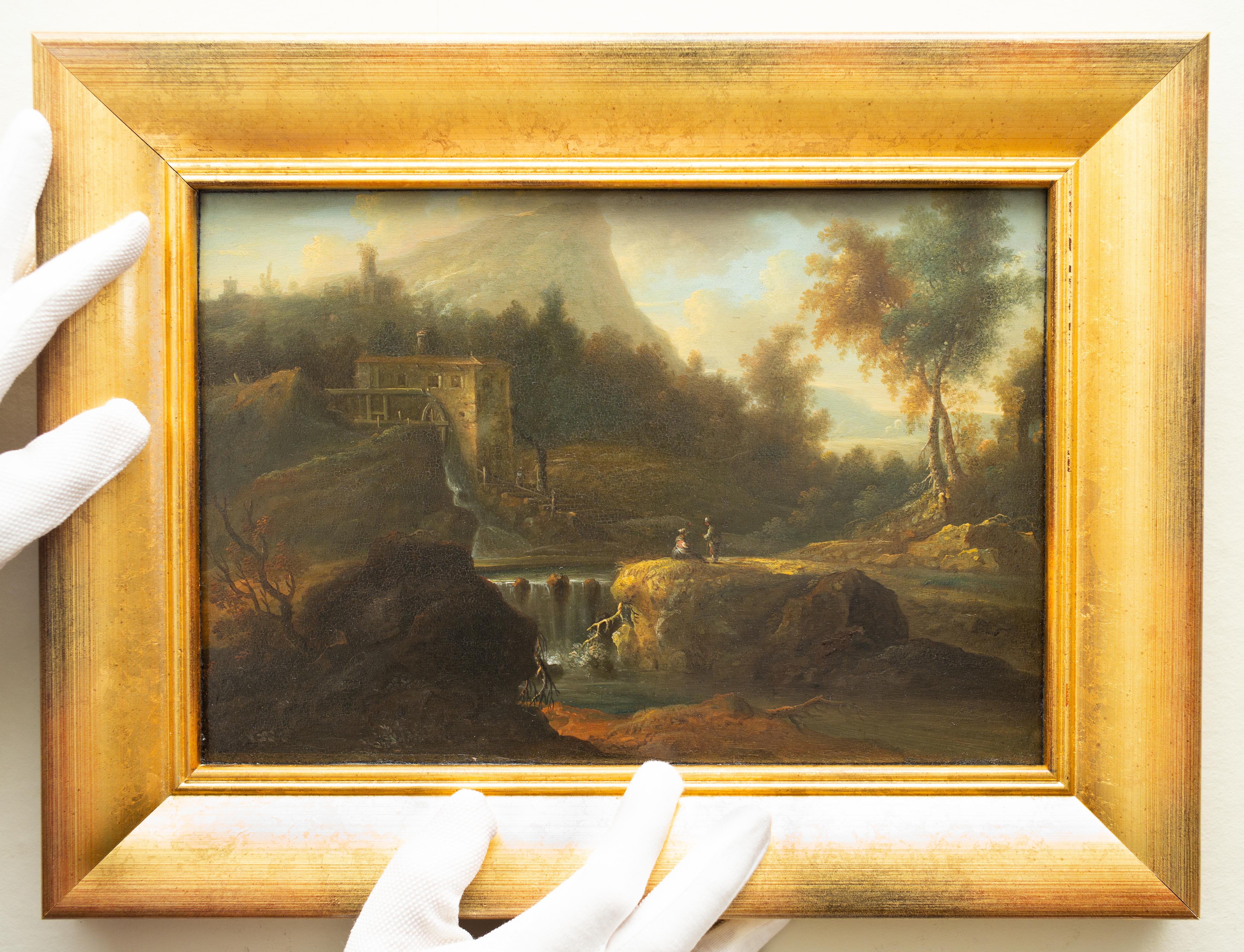 Paysage italien avec personnages près d'une cascade par un suiveur de Jan Van Huysum en vente 2