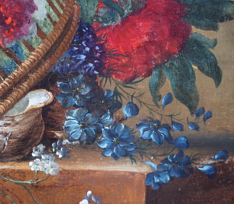 Still Life of Flowers in a Basket - Dutch 18thC Old Master floral oil ...