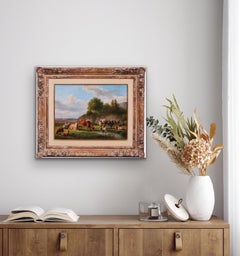 Niederländische romantische Malerei des 19. Jahrhunderts - Kühe, Schafe und Ziegen auf der Weide