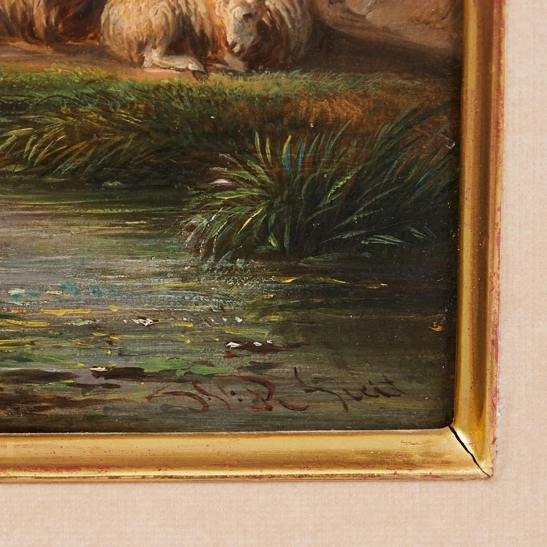 Niederländische romantische Malerei des 19. Jahrhunderts - Kühe, Schafe und Ziegen auf der Weide  im Angebot 3
