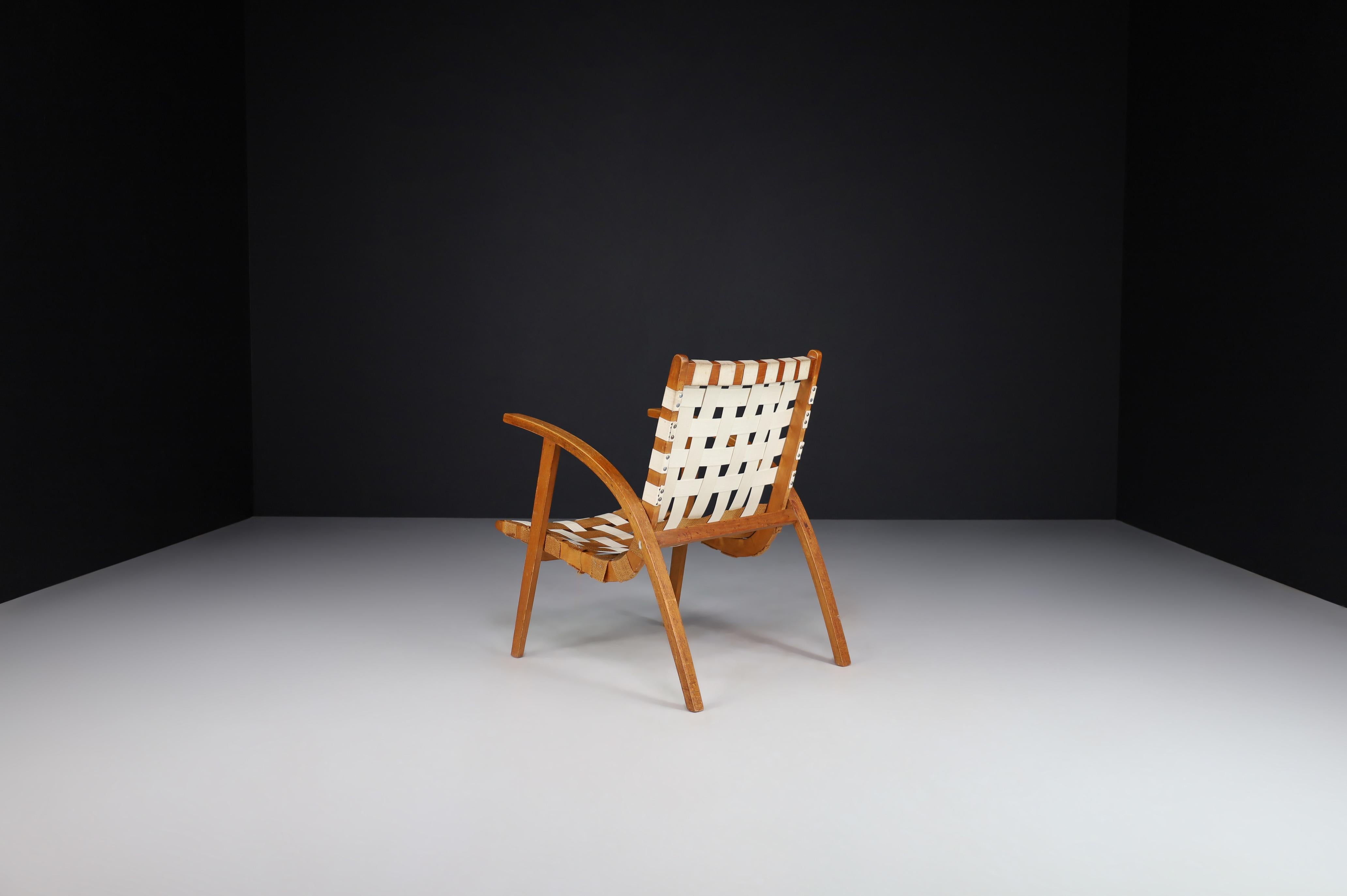 20th Century Jan Vanek Easy Chair in Bentwood and Canvas, Praque, the 1930s For Sale
