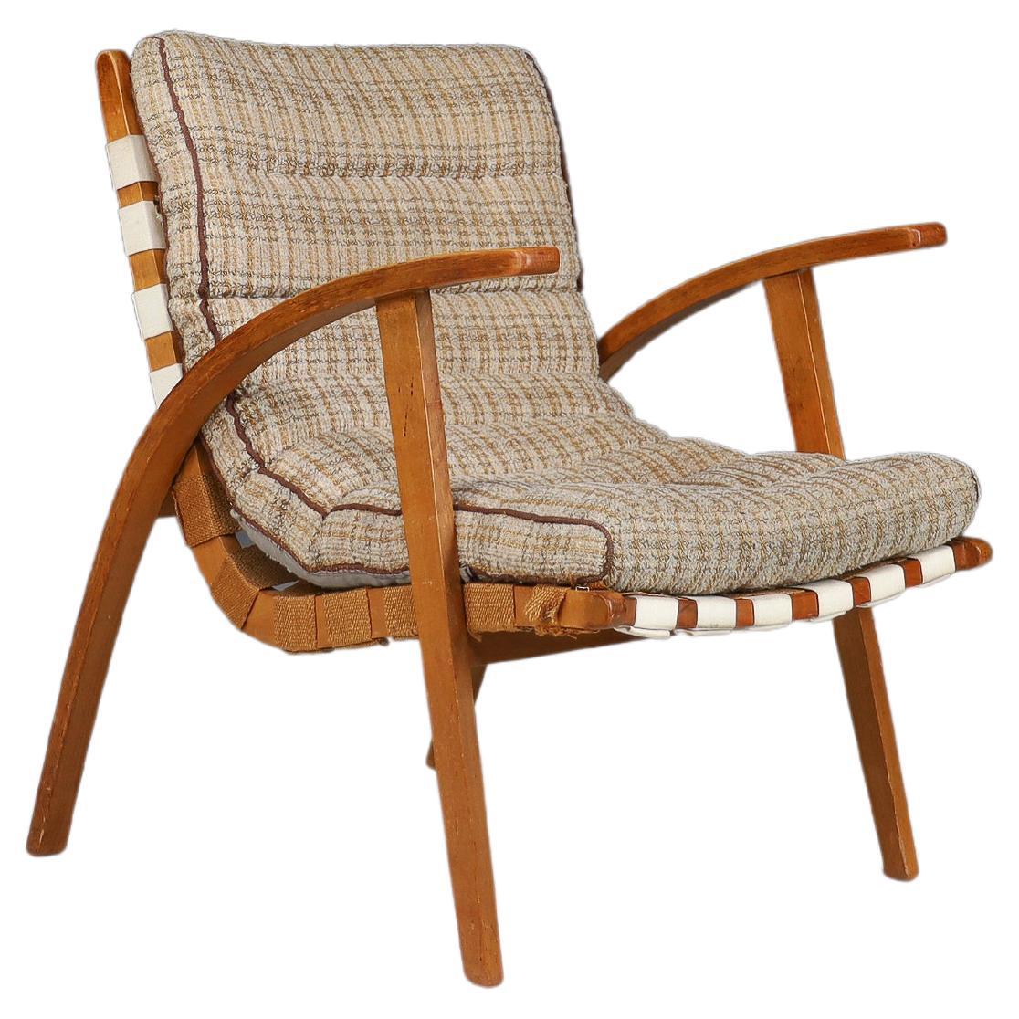 Jan Vanek Easy Chair in Bentwood and Canvas, Praque, the 1930s For Sale