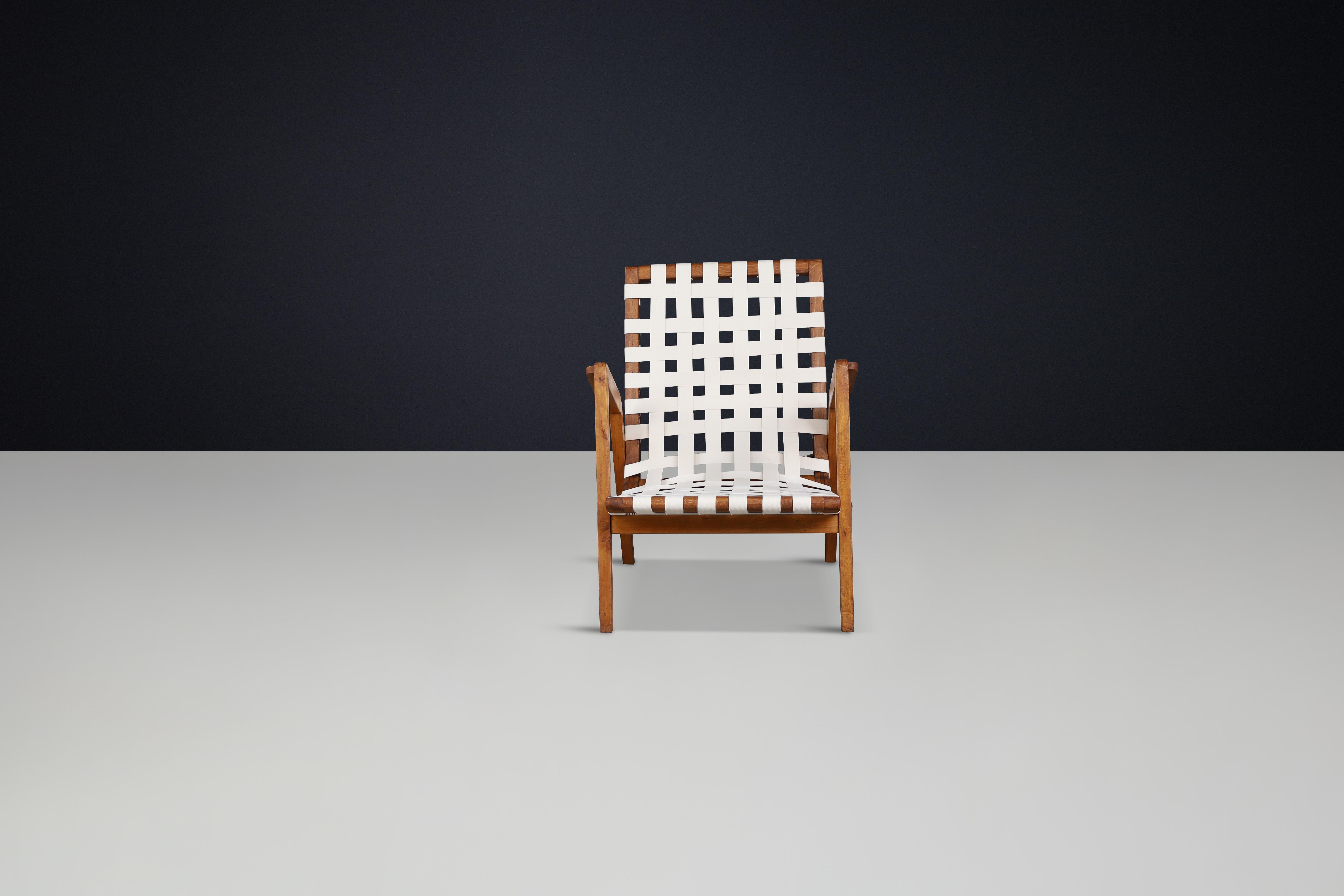 Jan Vaněk Easy Chair in Oak and Canvas, Czechoslovakia, 1930s For Sale 3