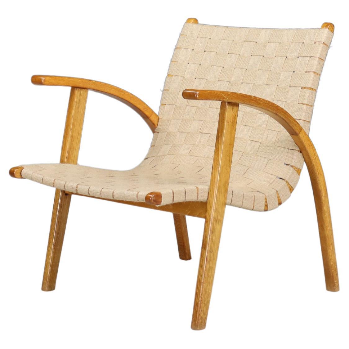 Jan Vanek Easy Chair in Oak Bentwood and Canvas, Praque, the 1930s For Sale