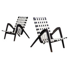 Jan Vaněk for Krásná Jizba lounge chairs from oak and canvas Czech Republic 1940