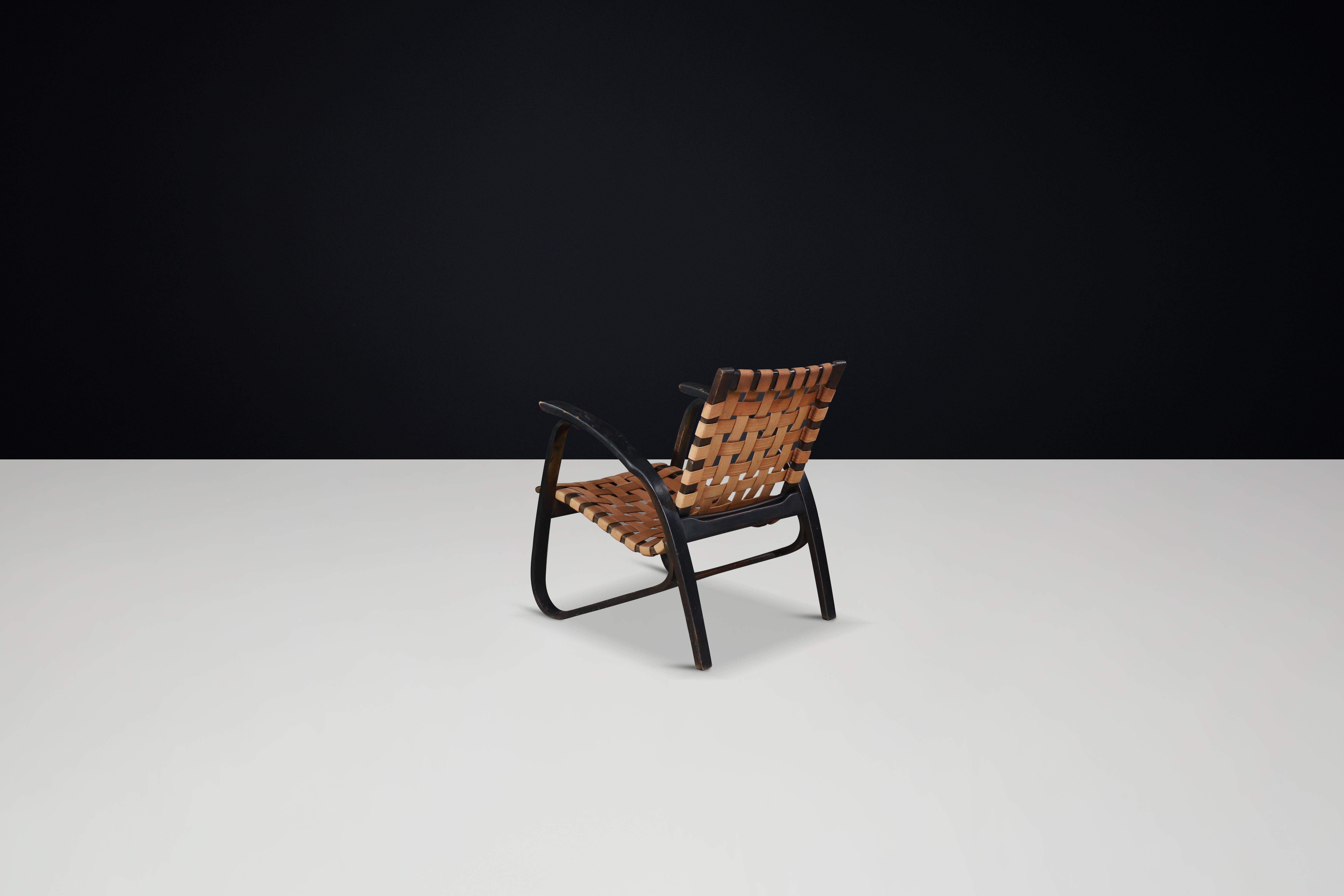 Canvas Jan Vanek Lounge chair in bentwood and canvas, Praque, the 1930s For Sale
