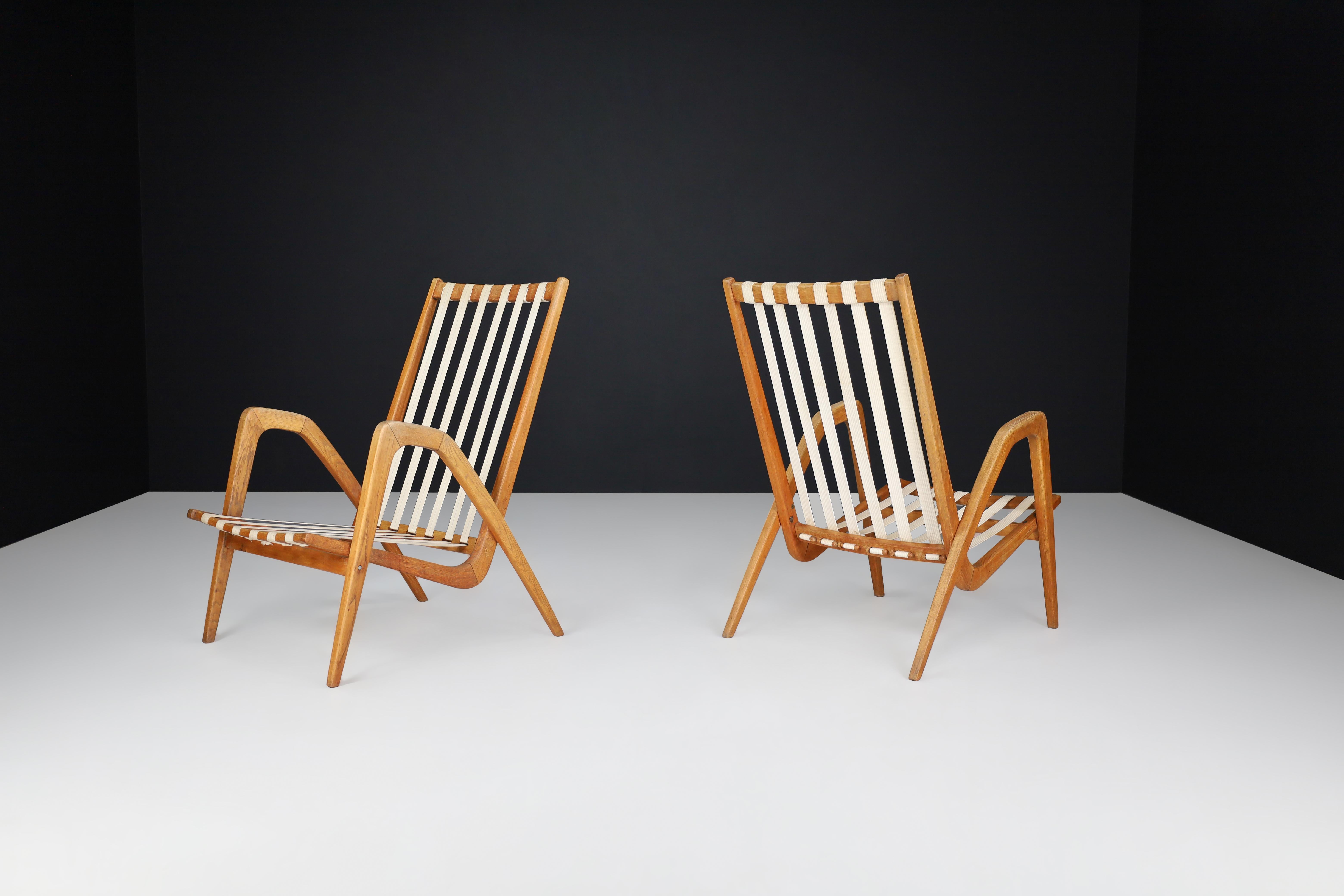 Jan Vanek Oak Lounge Chairs, 1940s For Sale 2