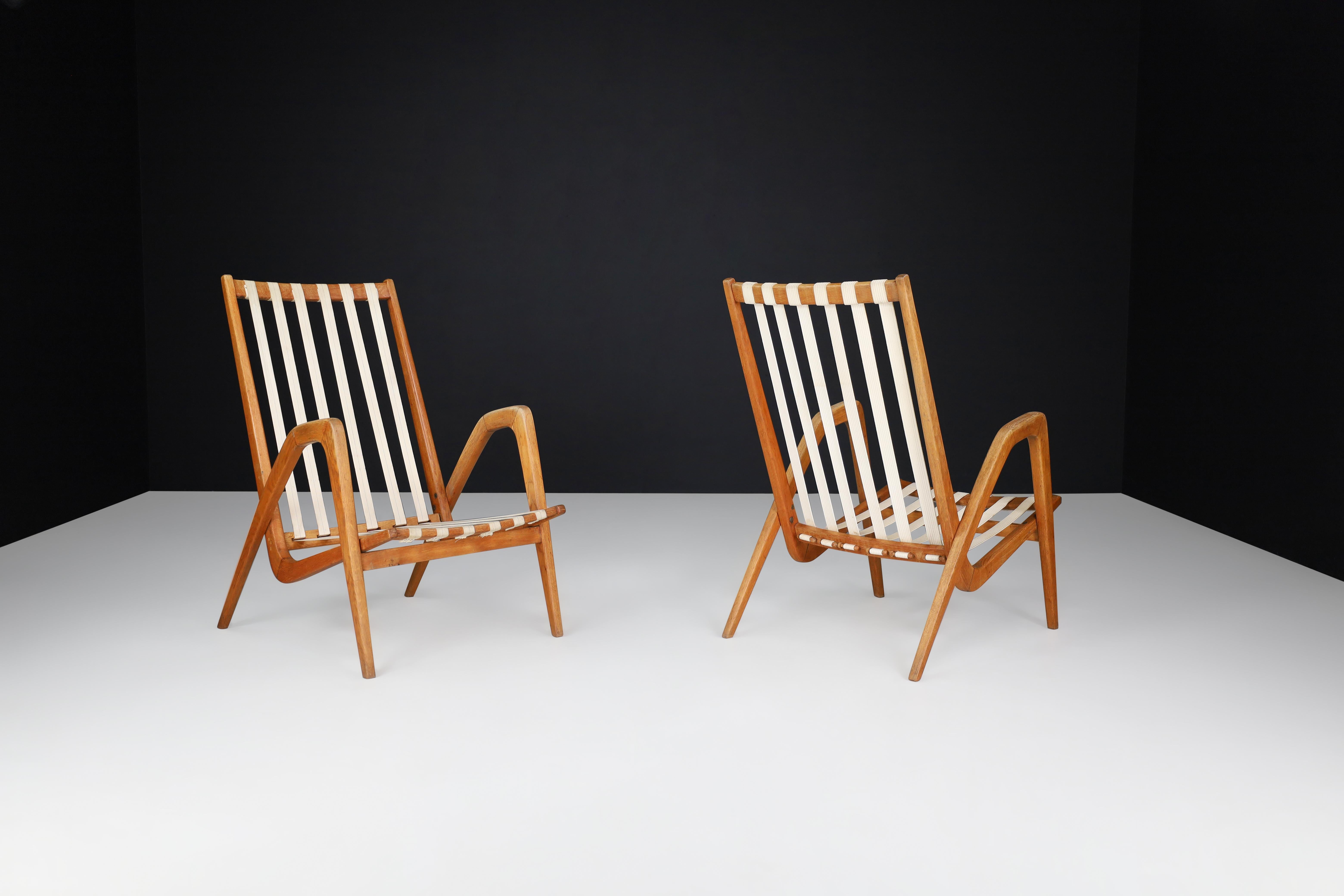 Mid-Century Modern Jan Vanek Oak Lounge Chairs, 1940s For Sale