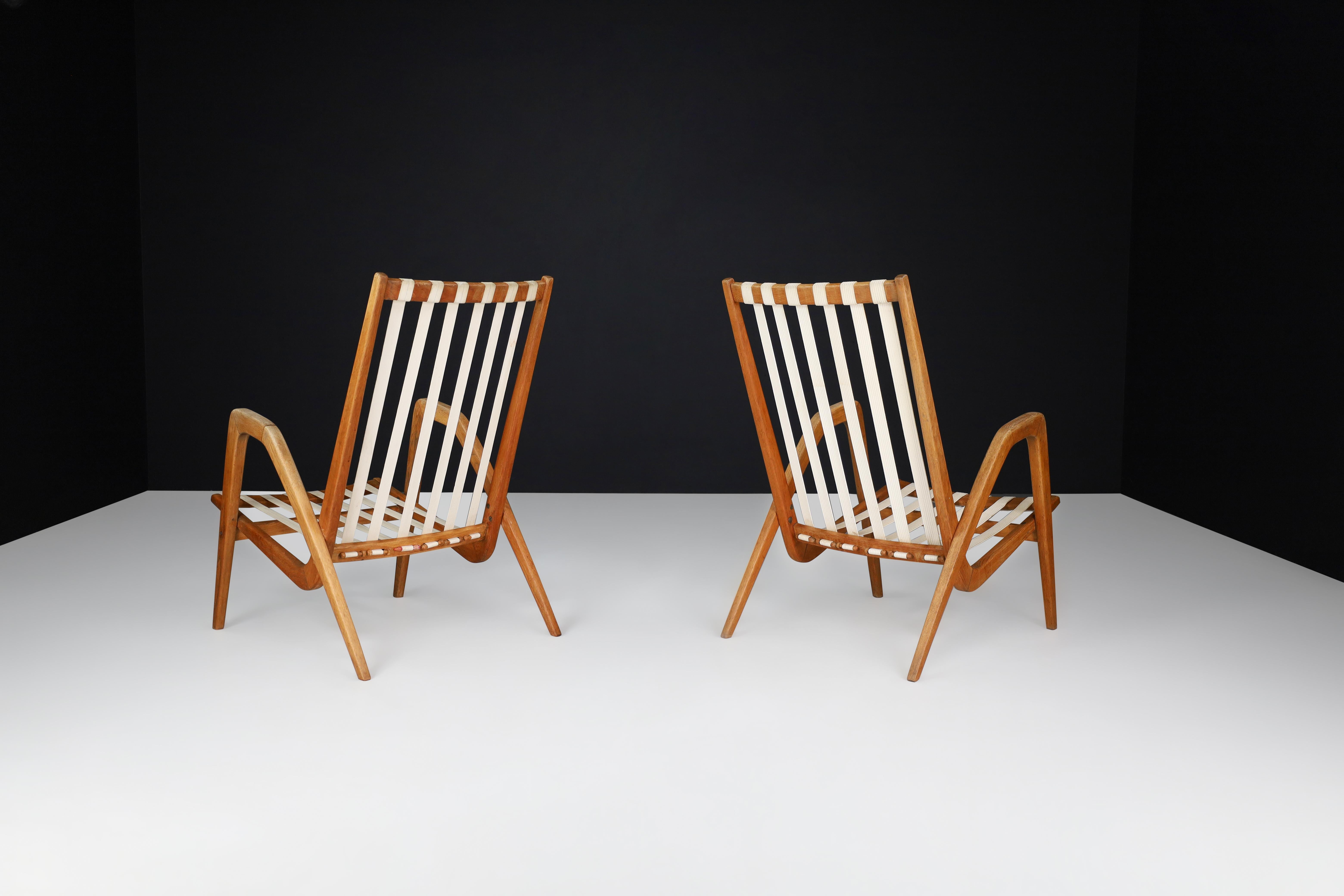 Jan Vanek Oak Lounge Chairs, 1940s For Sale 1