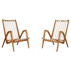 Jan Vanek Oak Lounge Chairs, 1940s