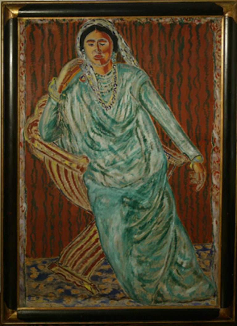 Jan Verhoeven A large Vertical  Matisse like Indian woman in a Sari ,  - Dutch School Painting by Jan Verhoeven