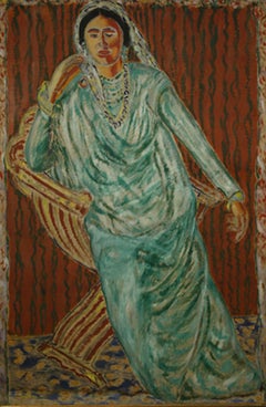 Jan Verhoeven A large Vertical  Matisse like Indian woman in a Sari ,