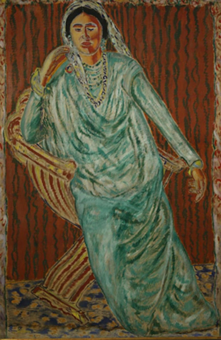 Jan Verhoeven A large Vertical  Matisse like Indian woman in a Sari ,  - Painting by Jan Verhoeven