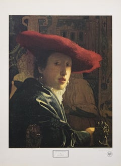 Vintage "Girl with a Red Hat" Print After Jan Vermeer