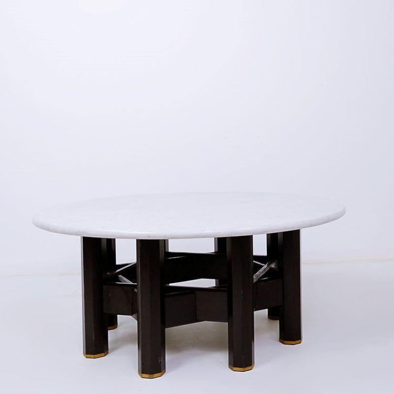 Brass Jan Vlug Coffee Table with Round Marble Top - 1970s - Belgium For Sale