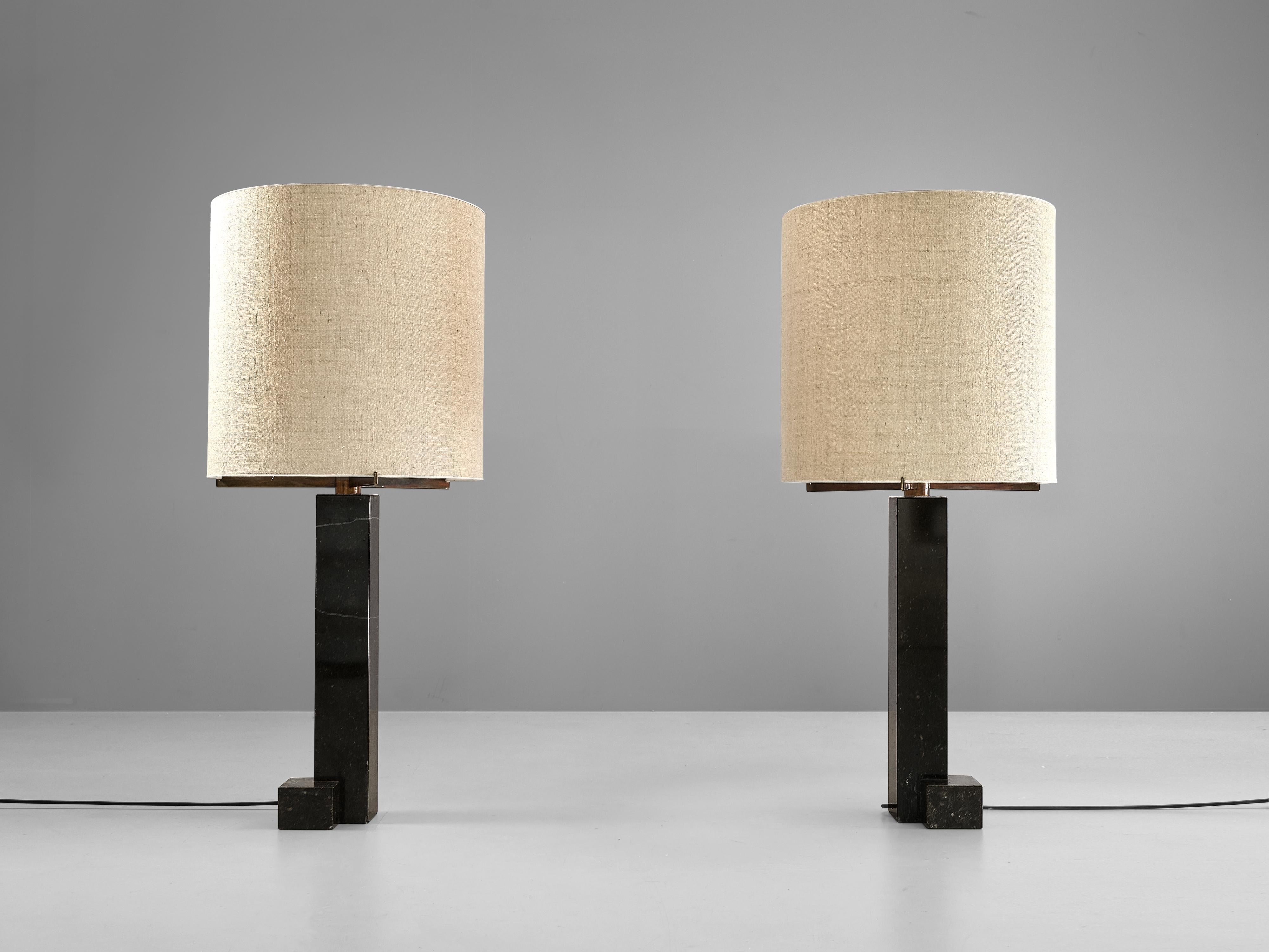 Pair of Floor Lamps in Marble and Bronze 1