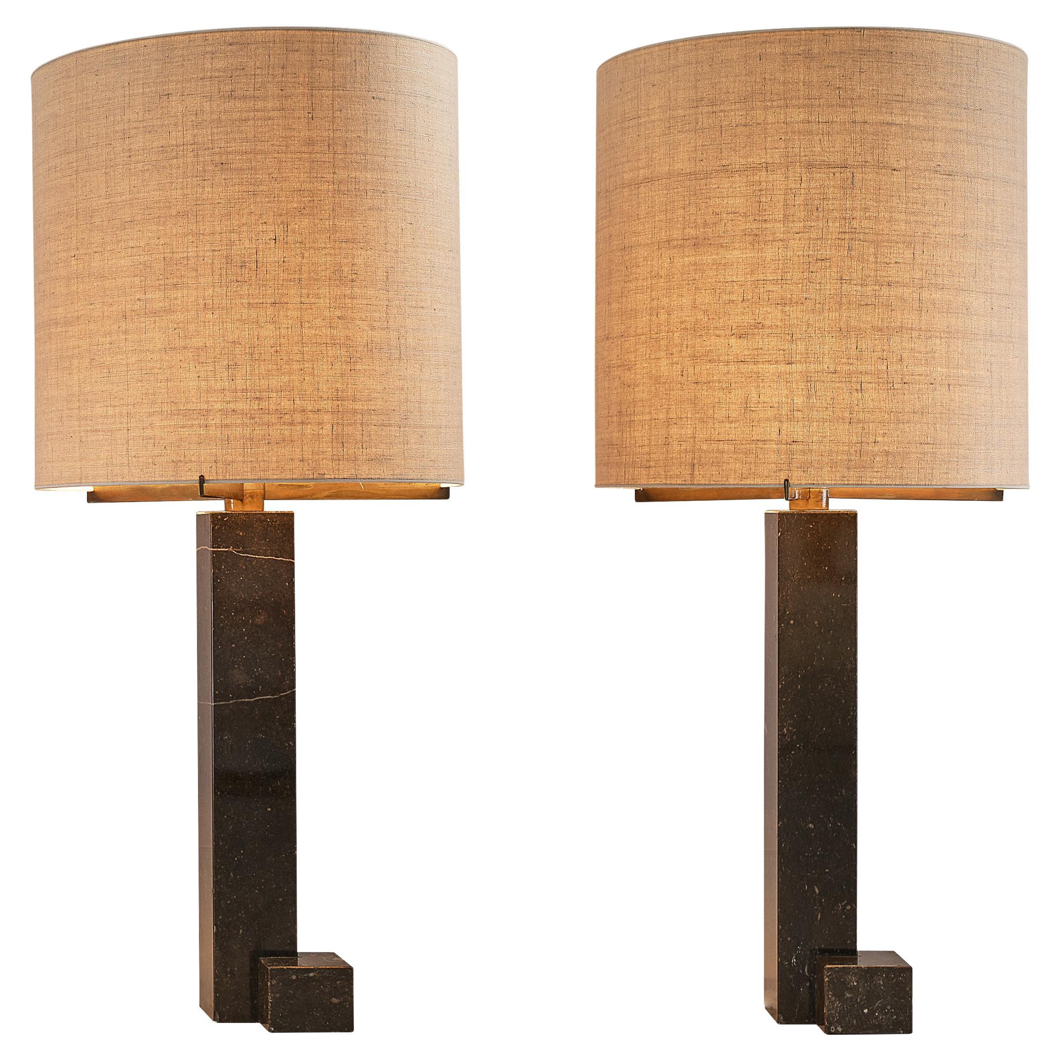 Pair of Floor Lamps in Marble and Bronze