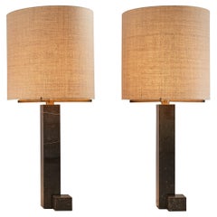 Pair of Floor Lamps in Marble and Bronze