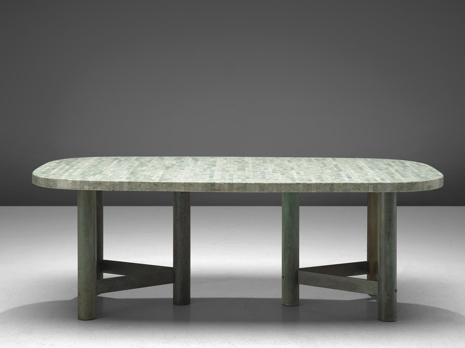 Belgian Jan Vlug Green Marble and Bronze Table, 1970s