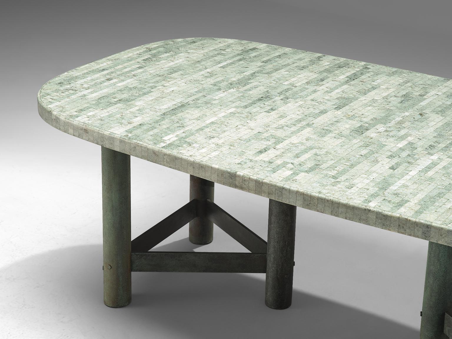 Patinated Jan Vlug Green Marble and Bronze Table, 1970s