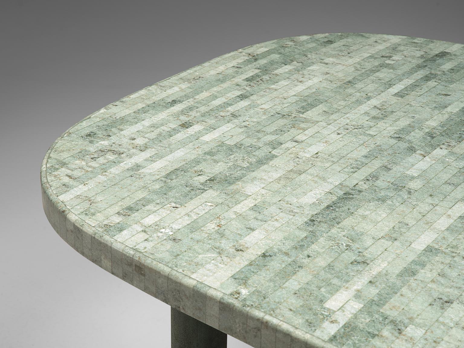Jan Vlug Green Marble and Bronze Table, 1970s In Good Condition In Waalwijk, NL
