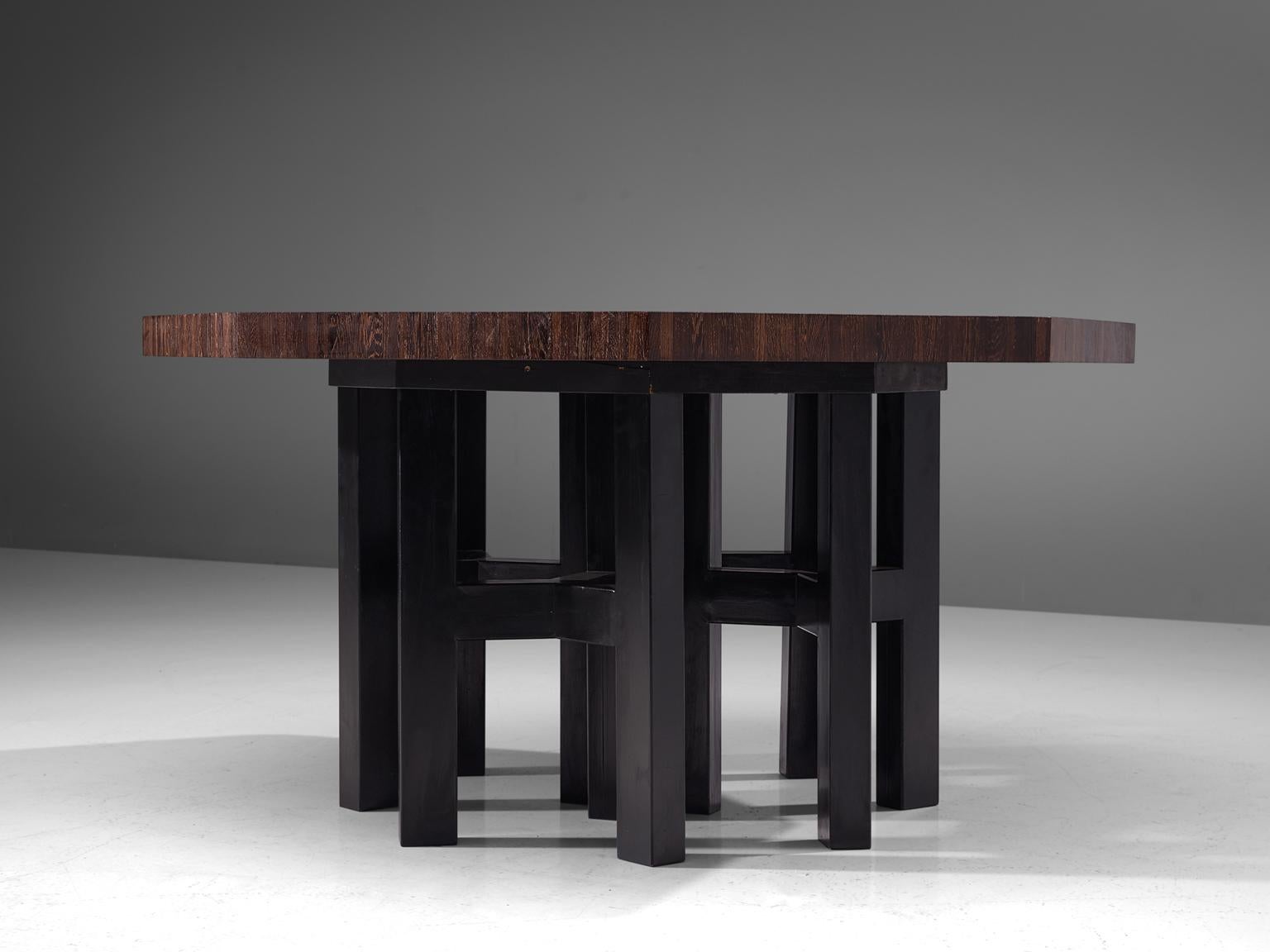 Mid-Century Modern Jan Vlug Hexagonal Shaped Table in Wengé and Metal