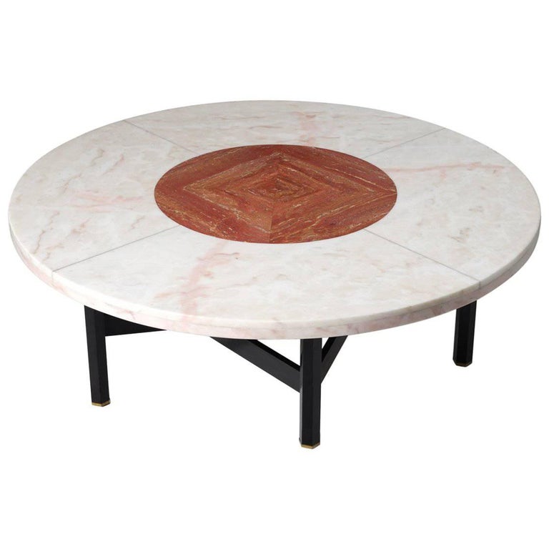 Jan Vlug Rare Large Coffee Table with Round Marble Top For Sale at 1stDibs