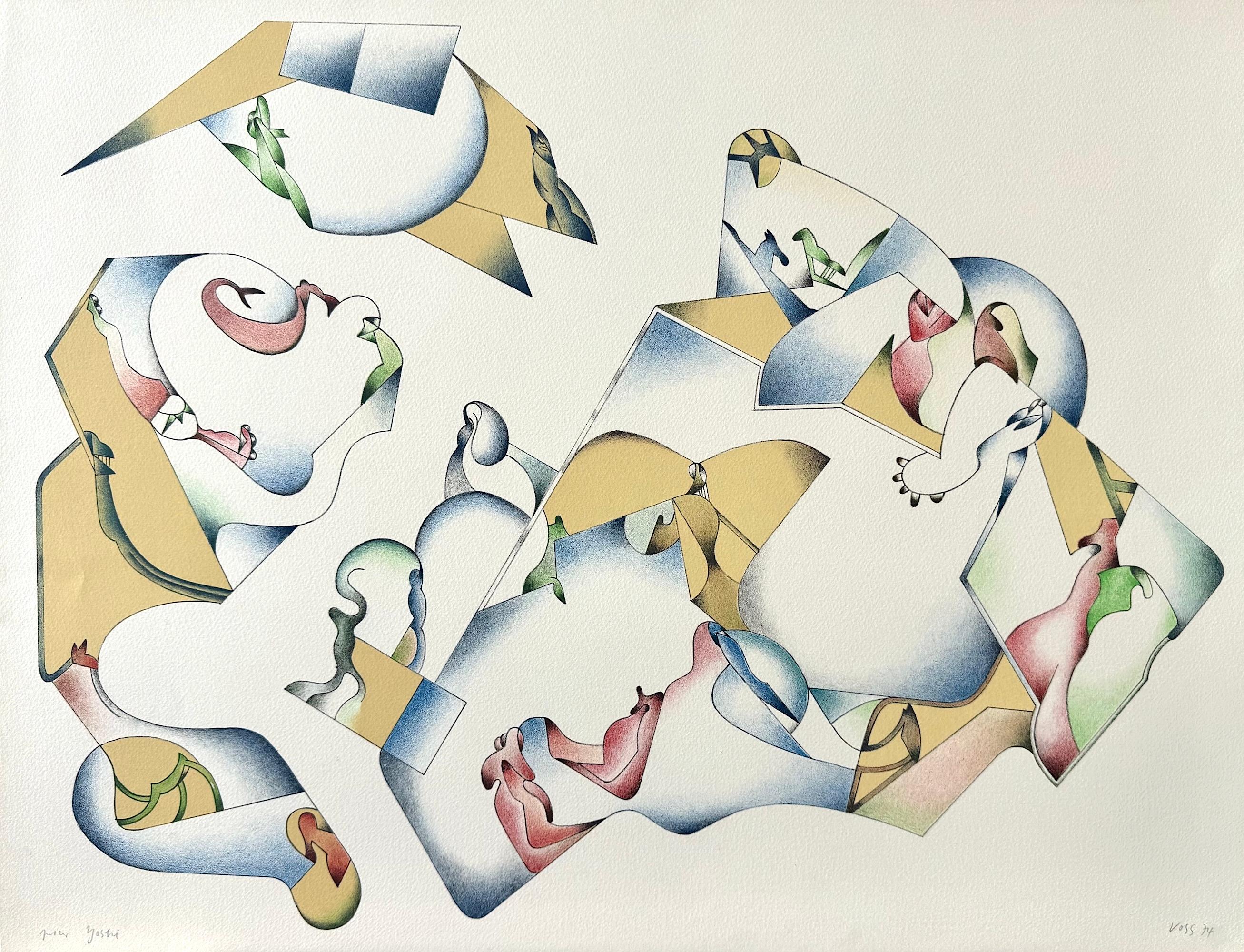 "ABSTRACT 1 Signed Lithograph, Modernist Style, 1974, 25.5x19.75 in"