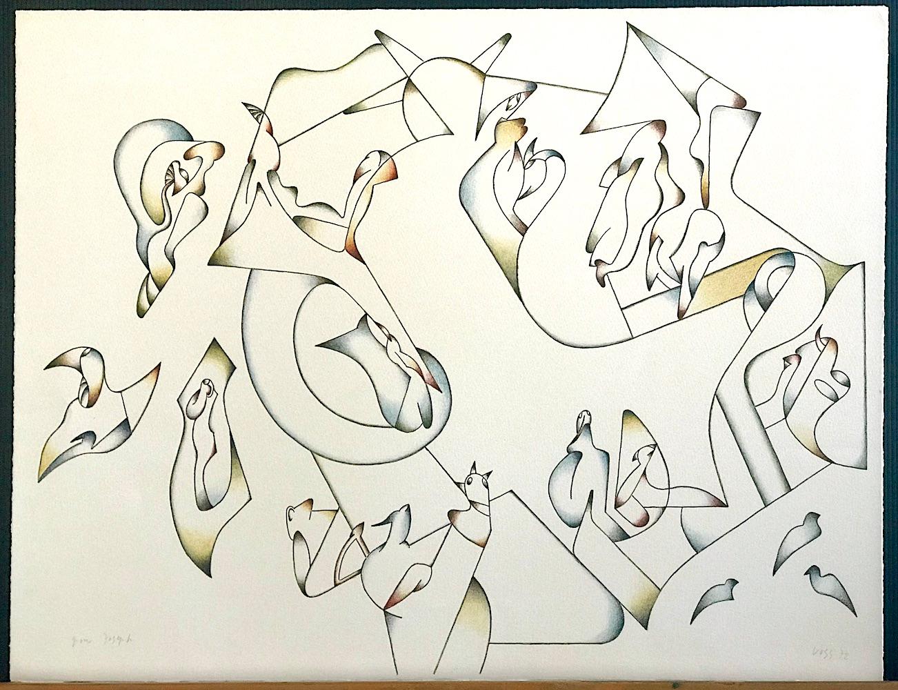 Abstract 2 is an original hand drawn lithograph by the German artist Jan Voss, printed using hand lithography techniques on archival Arches paper 100% acid free. Abstract 2 presents a free form conceptual calligraphy drawing; a Modernist style