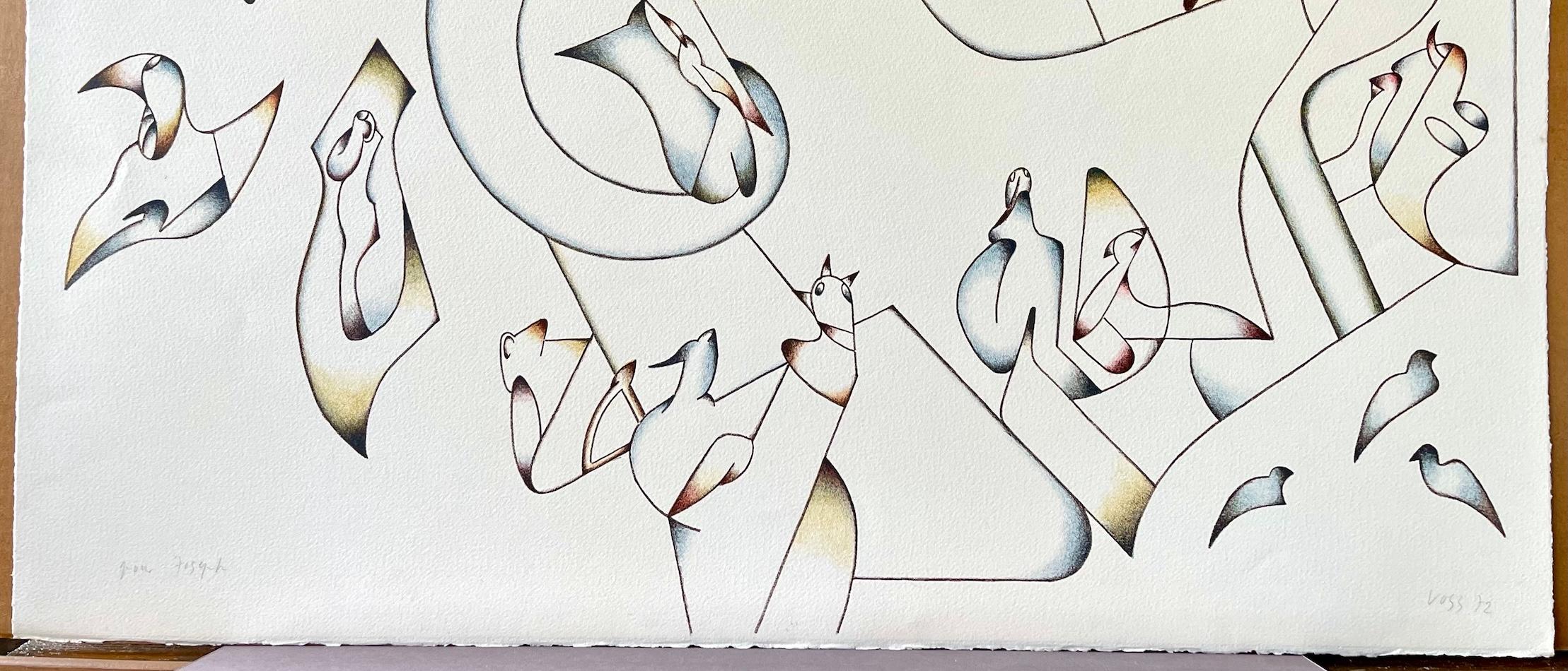 ABSTRACT 2, Signed Lithograph, Modernist Drawing, Free Form Line and Shapes For Sale 1