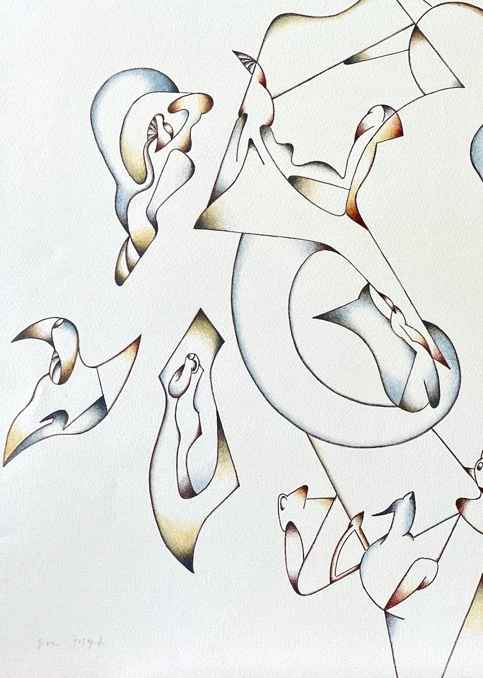 ABSTRACT 2, Signed Lithograph, Modernist Drawing, Free Form Line and Shapes - Print by Jan Voss