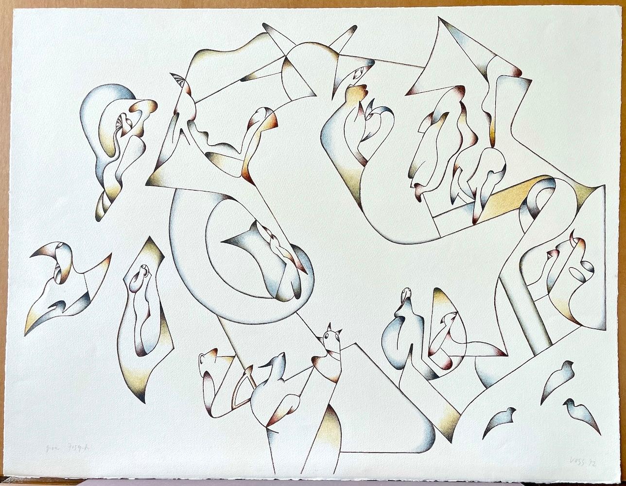 ABSTRACT 2, Signed Lithograph, Modernist Drawing, Free Form Line and Shapes For Sale 2