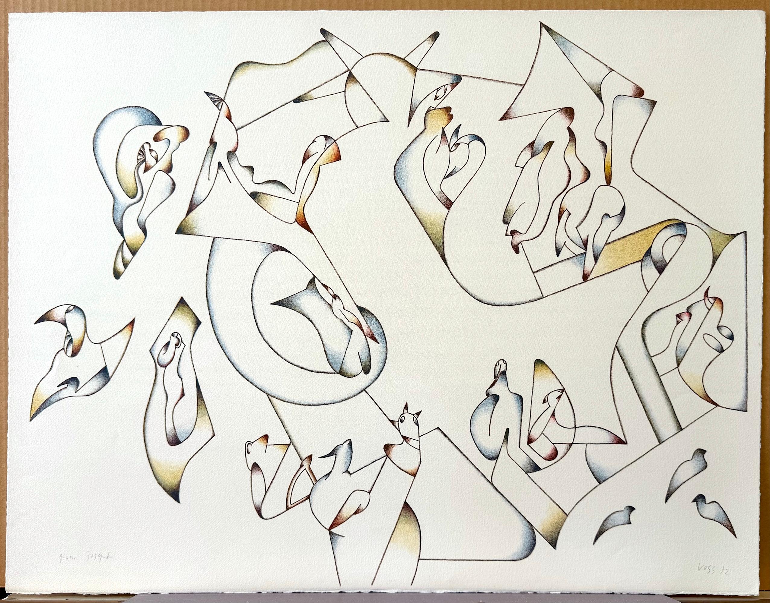 ABSTRACT 2, litografia firmata, disegno modernista, linea e forme libere in vendita 4
