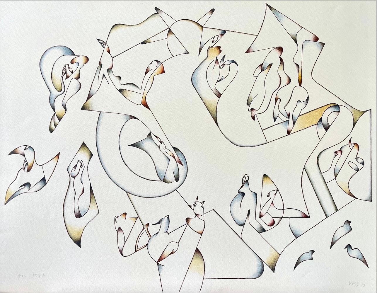 ABSTRACT 2, litografia firmata, disegno modernista, linea e forme libere