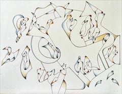 ABSTRACT 2, litografia firmata, disegno modernista, linea e forme libere