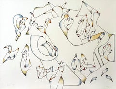ABSTRACT 2, Signed Lithograph, Modernist Drawing, Free Form Line and Shapes