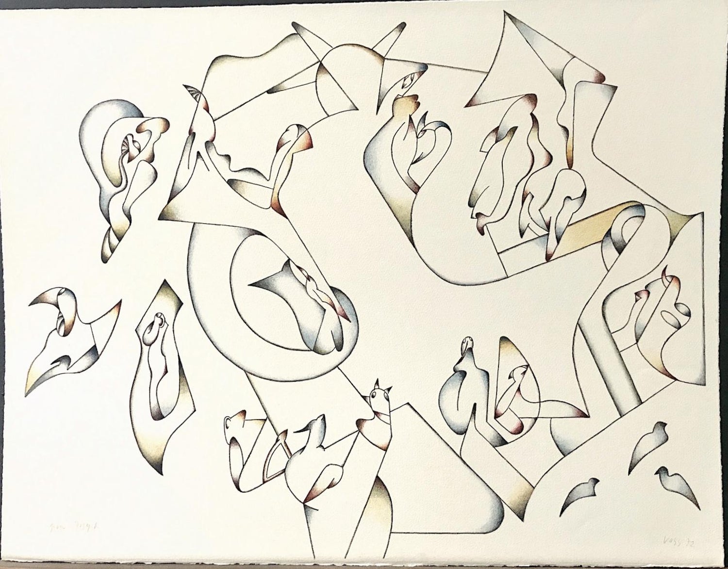 Abstract 2 Signed Lithograph Modernist Abstraction Calligraphic Design