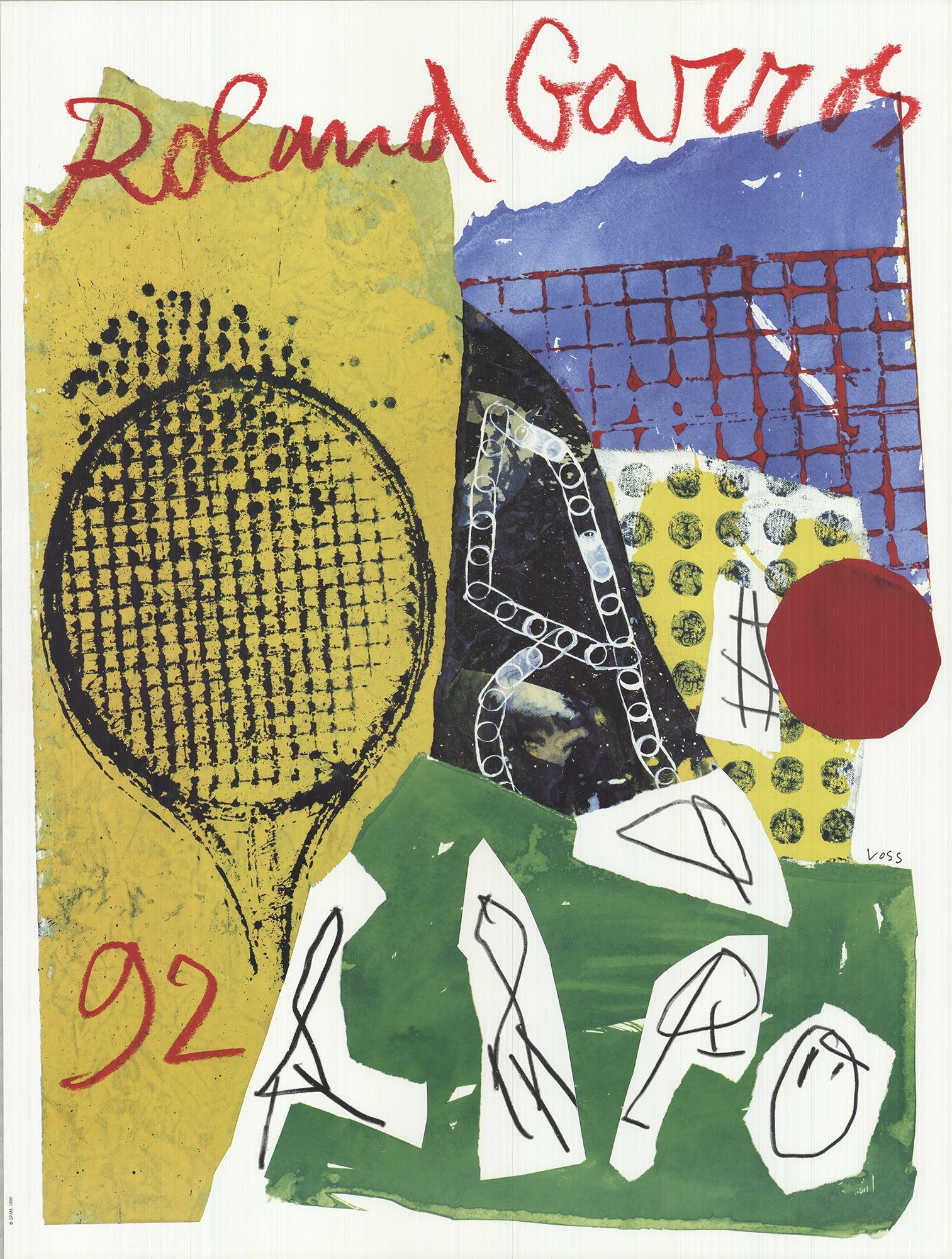 Official poster designed and created for the tennis tournament held at Roland Garros French Open every year. The poster is a limited edition of 2000. First edition, unsigned and not numbered. 
The 1992 Roland Garros poster by Jan Voss, a German-born