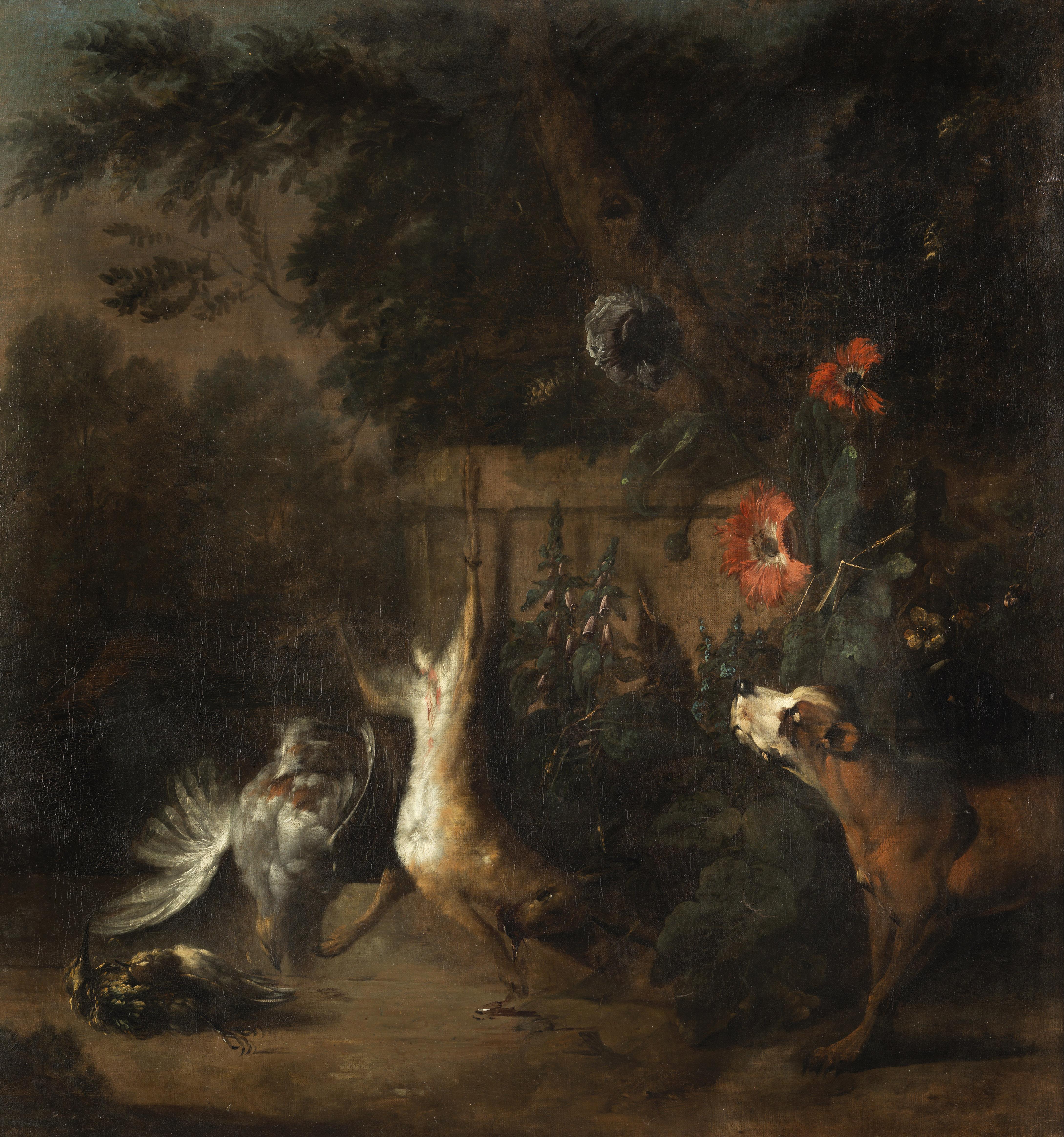 Oiled Jan Weenix 'Attr.' Painting, Still-Life with Dog