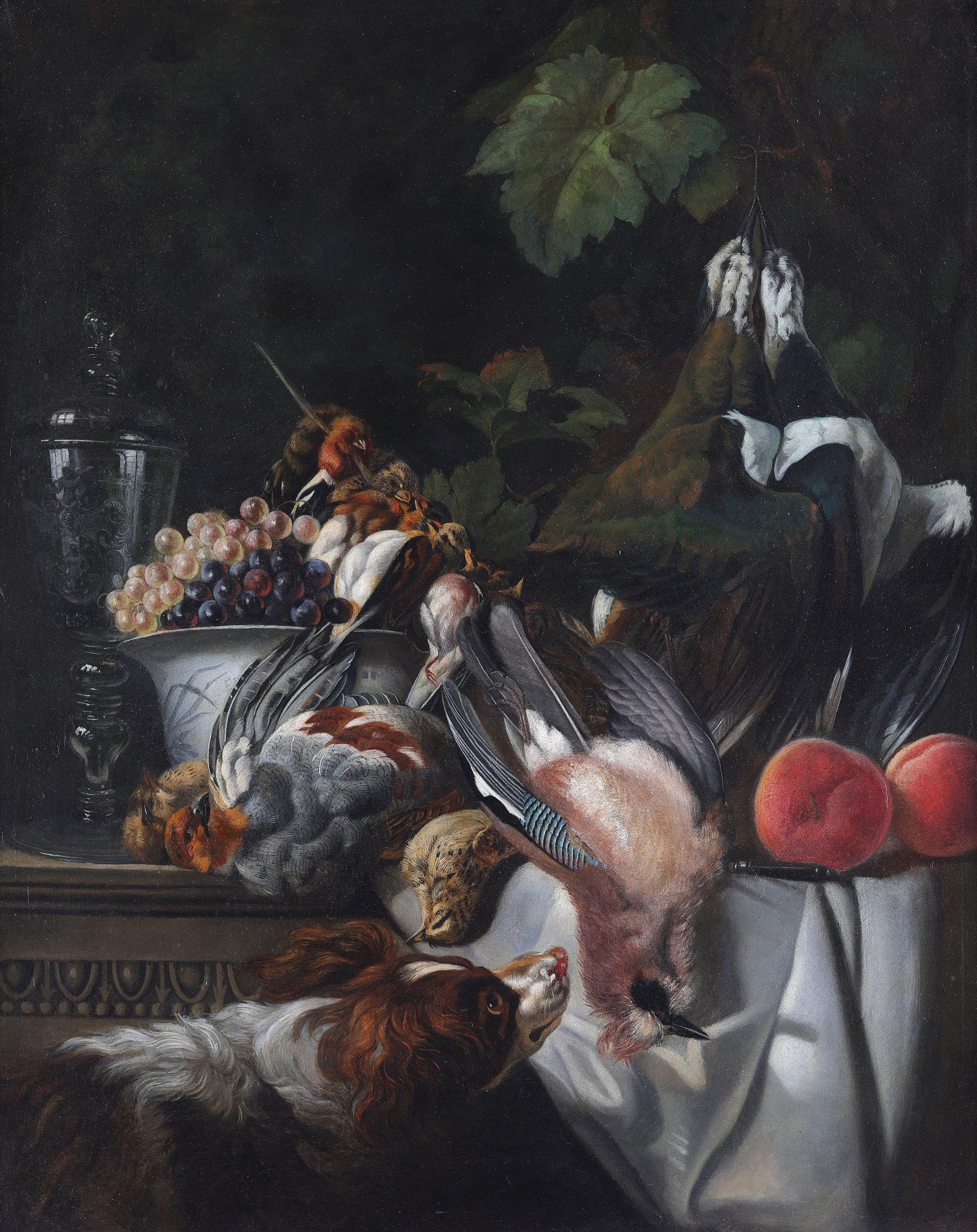 A Dog with Dead Game - Painting by Jan Weenix