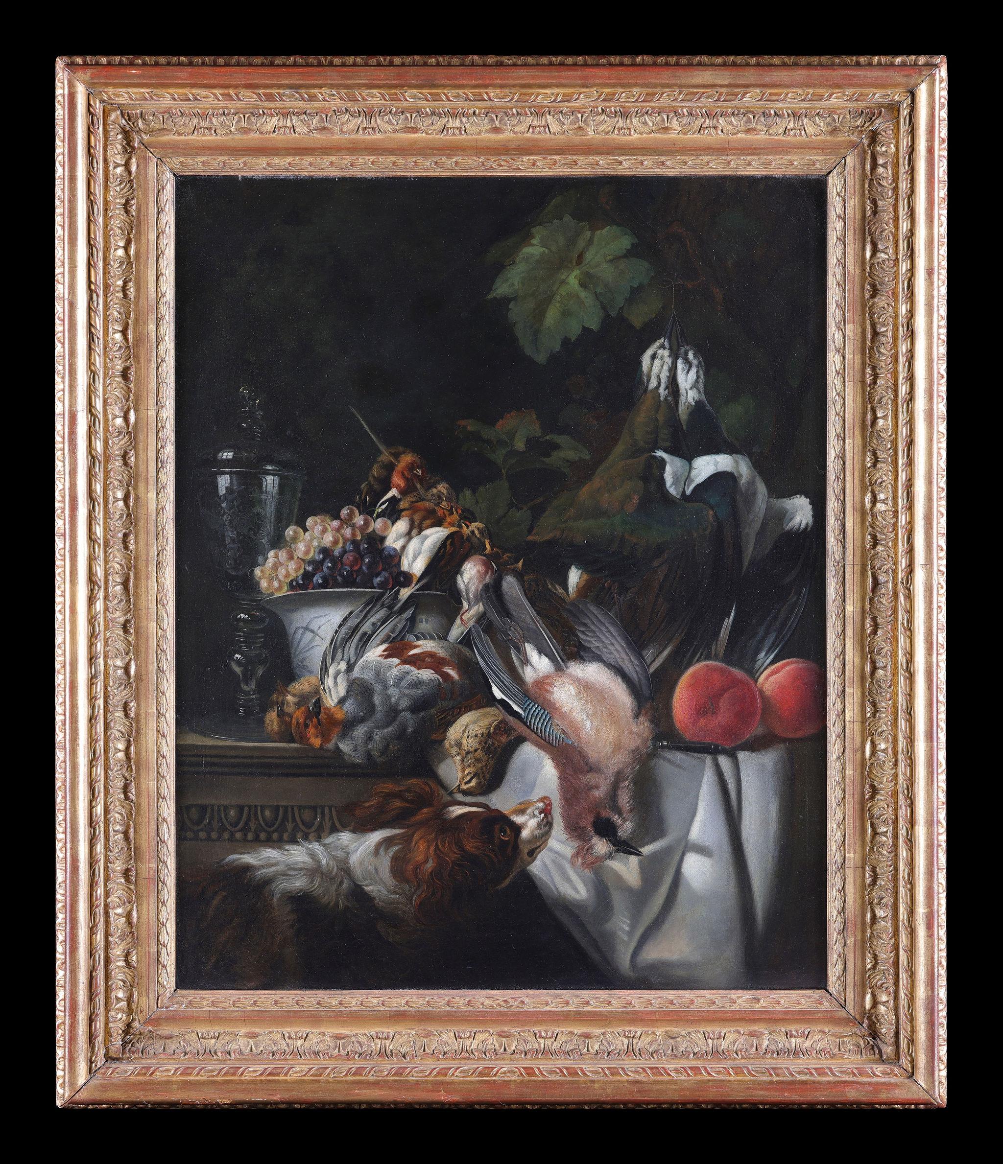 Jan Weenix Still-Life Painting – Ein Hund mit totem Wild