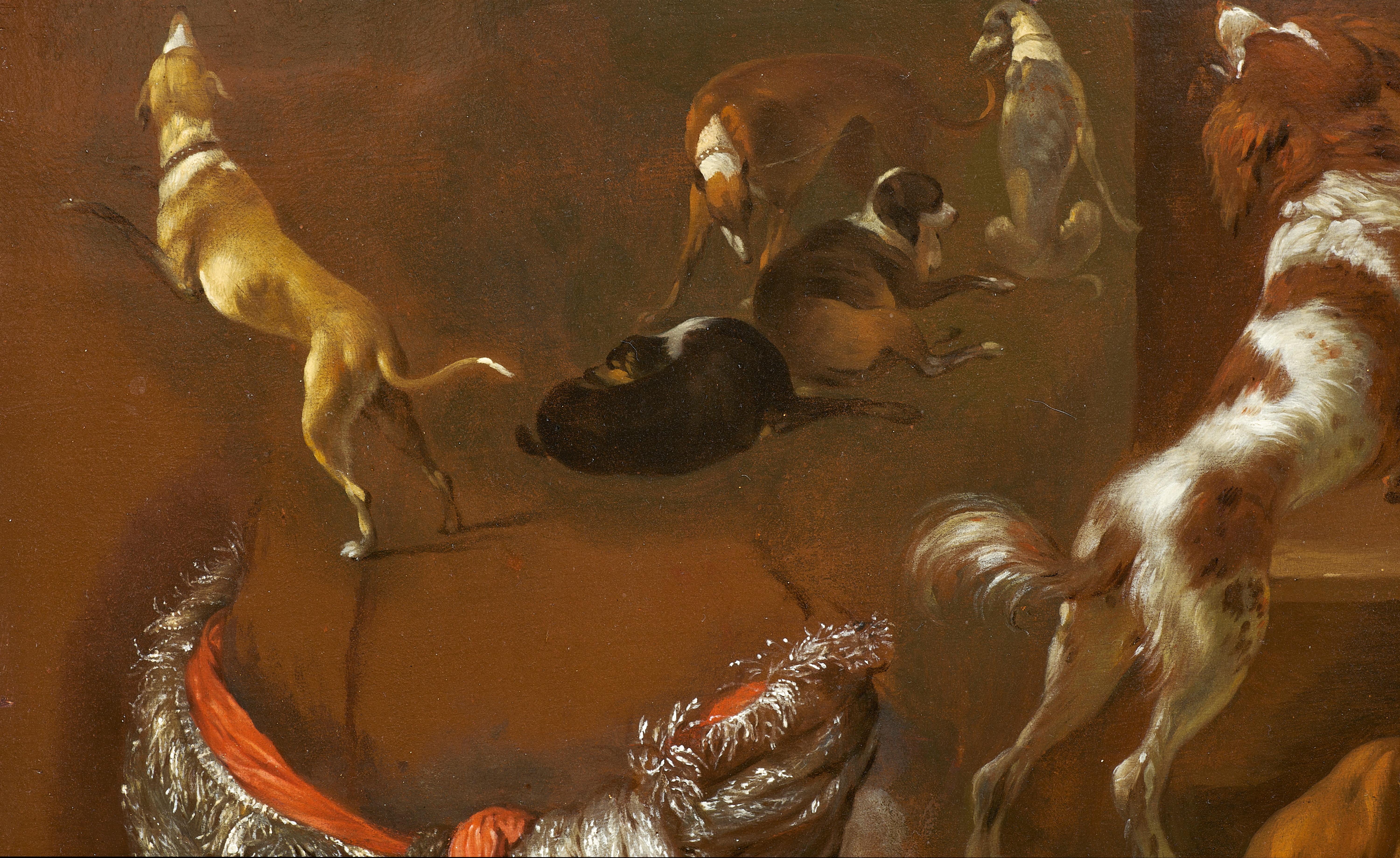 Ten Dog Studies and a Study of a Stole, a panel attributed to Jan Weenix For Sale 5