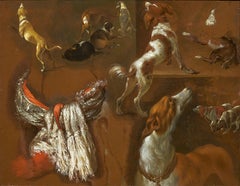 Ten dog studies and a study of a stole, a panel attributed to Jan Weenix 