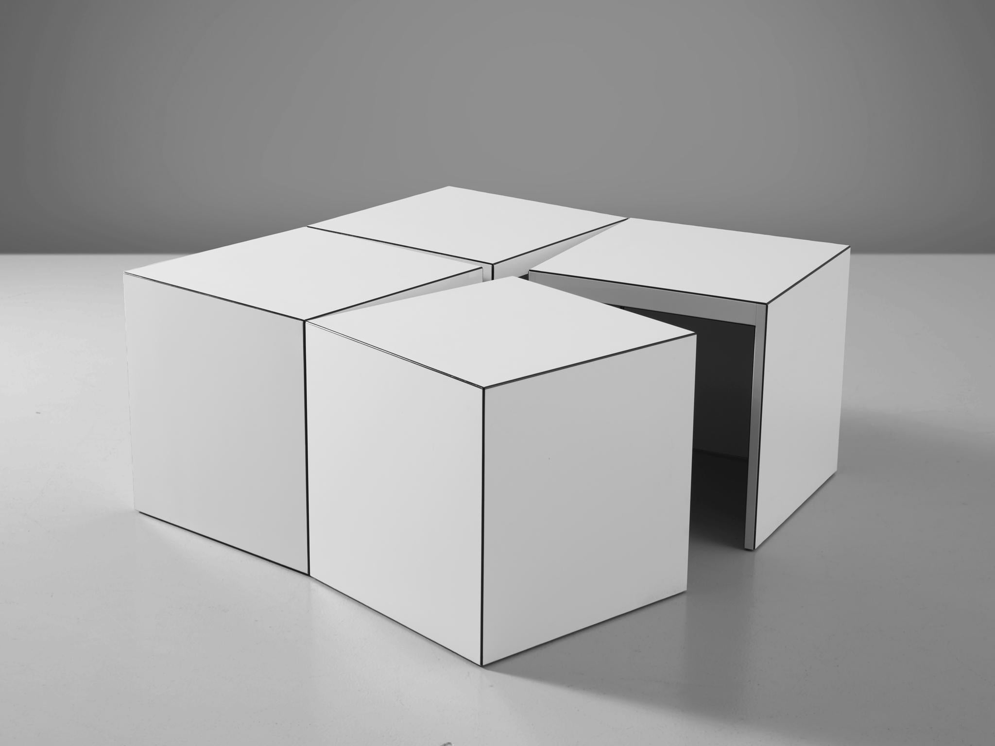 Jan Wichers and Alexander Blomberg for Rosenthal Munich, 'Domino' coffee table, white acrylic on building board, Germany, 1979

This playful coffee or side table can easily be transformed into several functional shapes. It consists of four