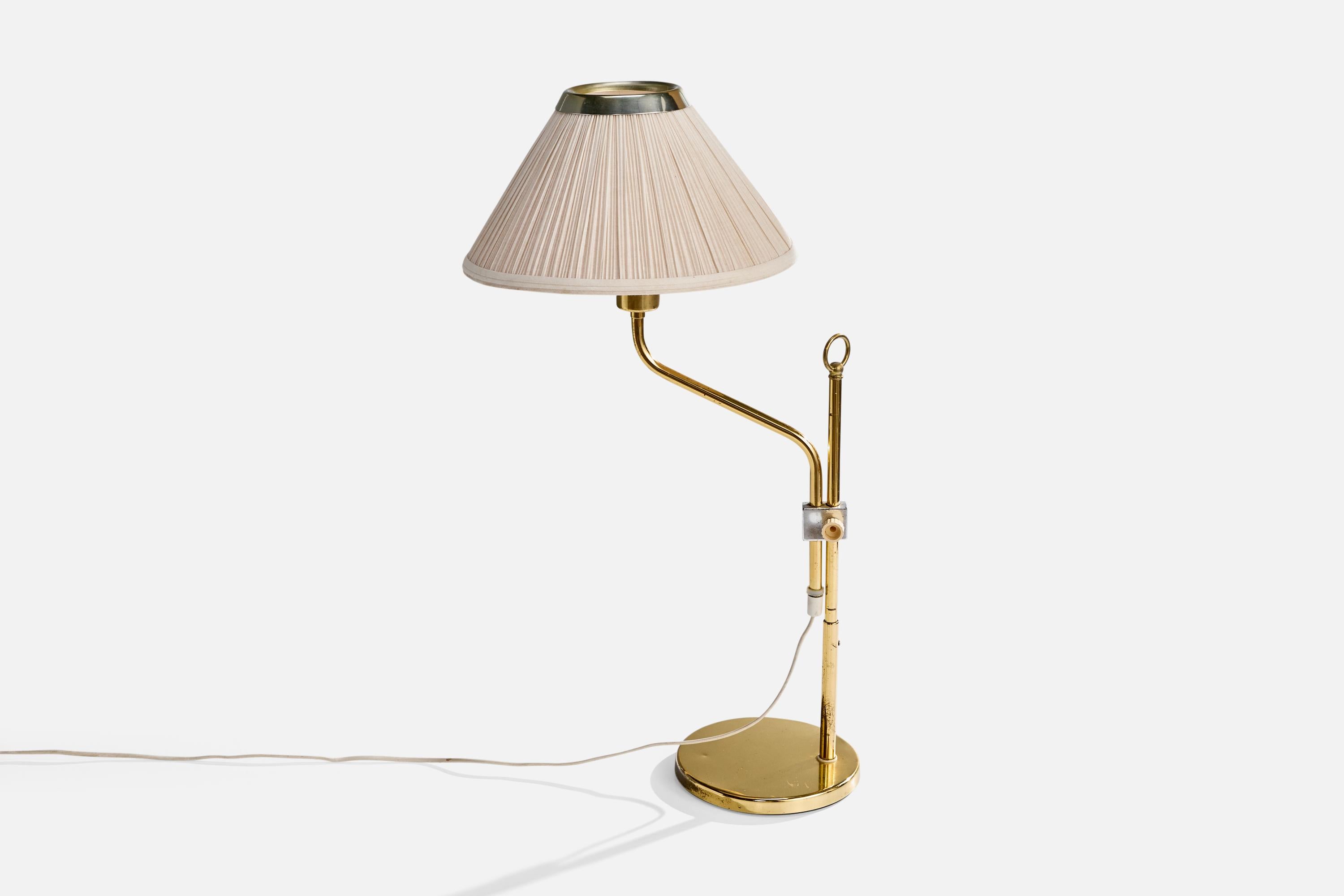 Late 20th Century Jan Wickelgren, Table Lamp, Brass, Metal, Fabric, Sweden, 1980s For Sale