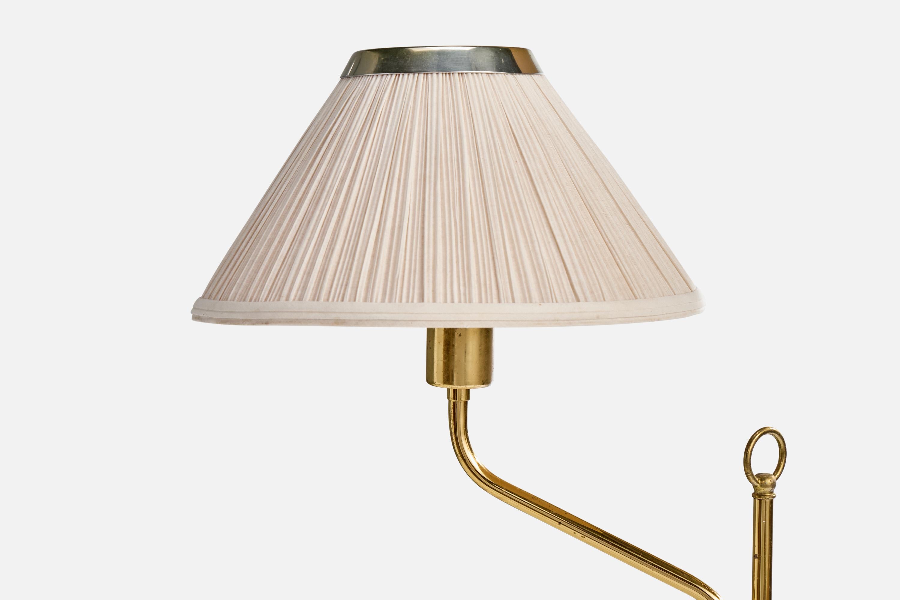 Jan Wickelgren, Table Lamp, Brass, Metal, Fabric, Sweden, 1980s For Sale 1