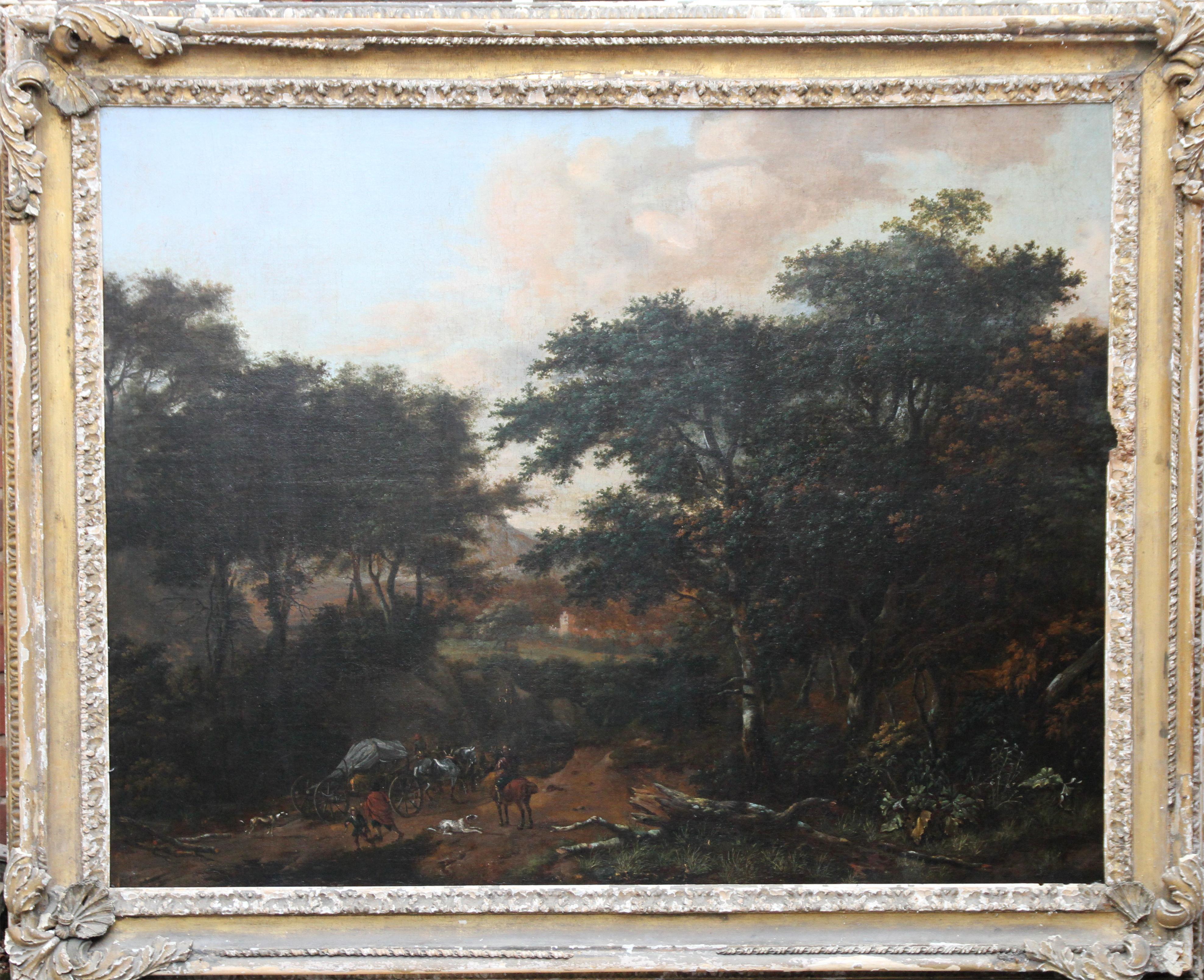 Travellers in Wooded Landscape - Dutch 17th century art Old Master oil painting For Sale 6