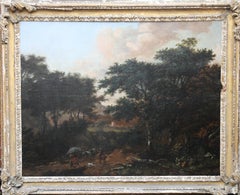 Voyageurs dans un paysage boisé - Art hollandais du 17e siècle Peinture à l'huile de l'ancien maître