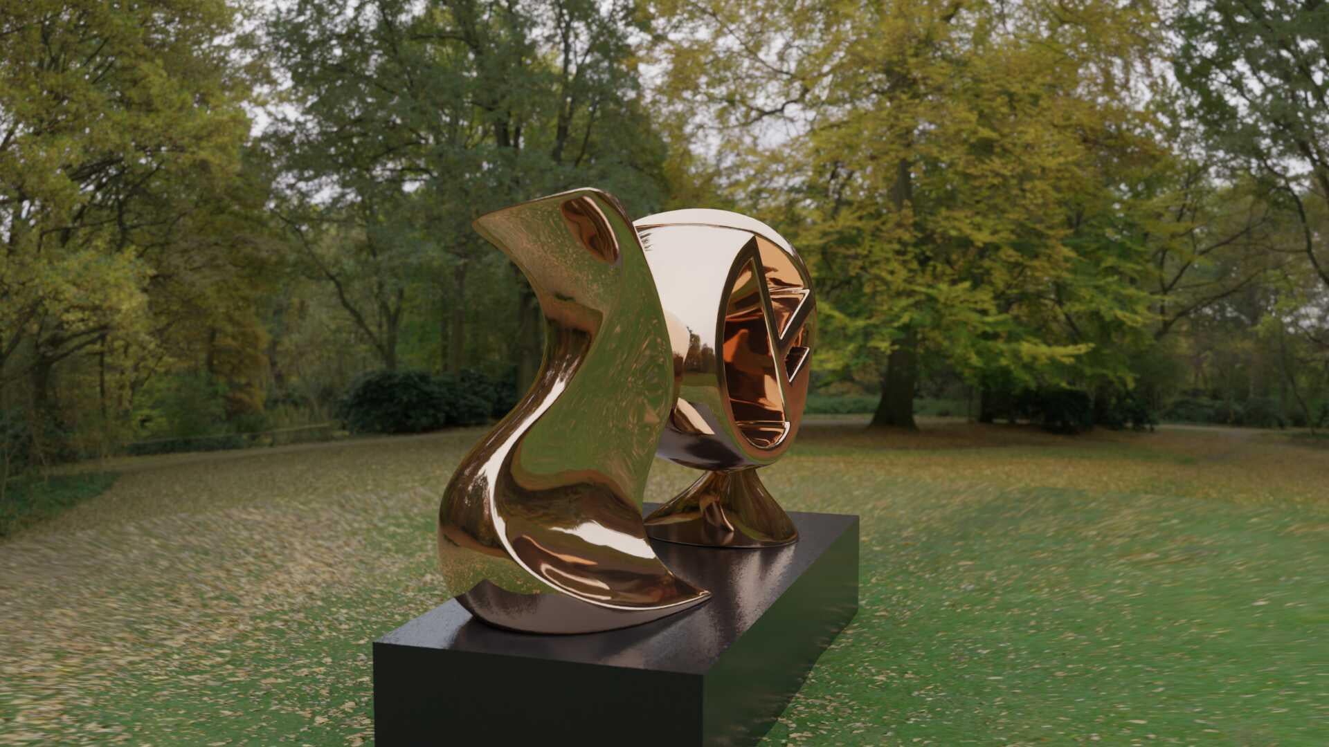Horizontal Harmony - Gold Abstract Sculpture by Jan Willem Krijger